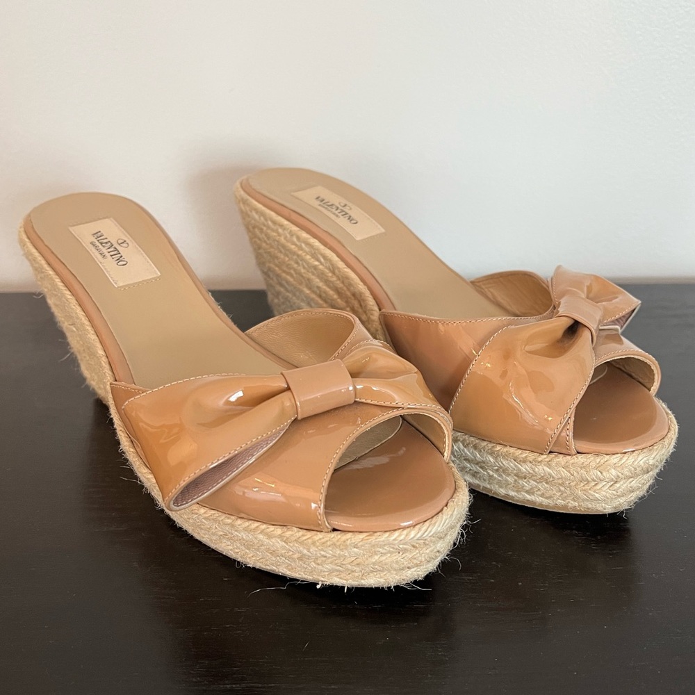 Valentino Patent Leather Bow Accent Espadrilles